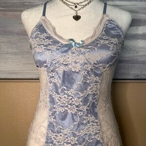 Lace Trimmed Blue and Cream Lingerie
